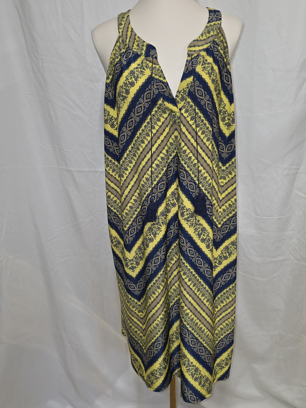 Tacera Yellow and Navy Chevron Midi Dress